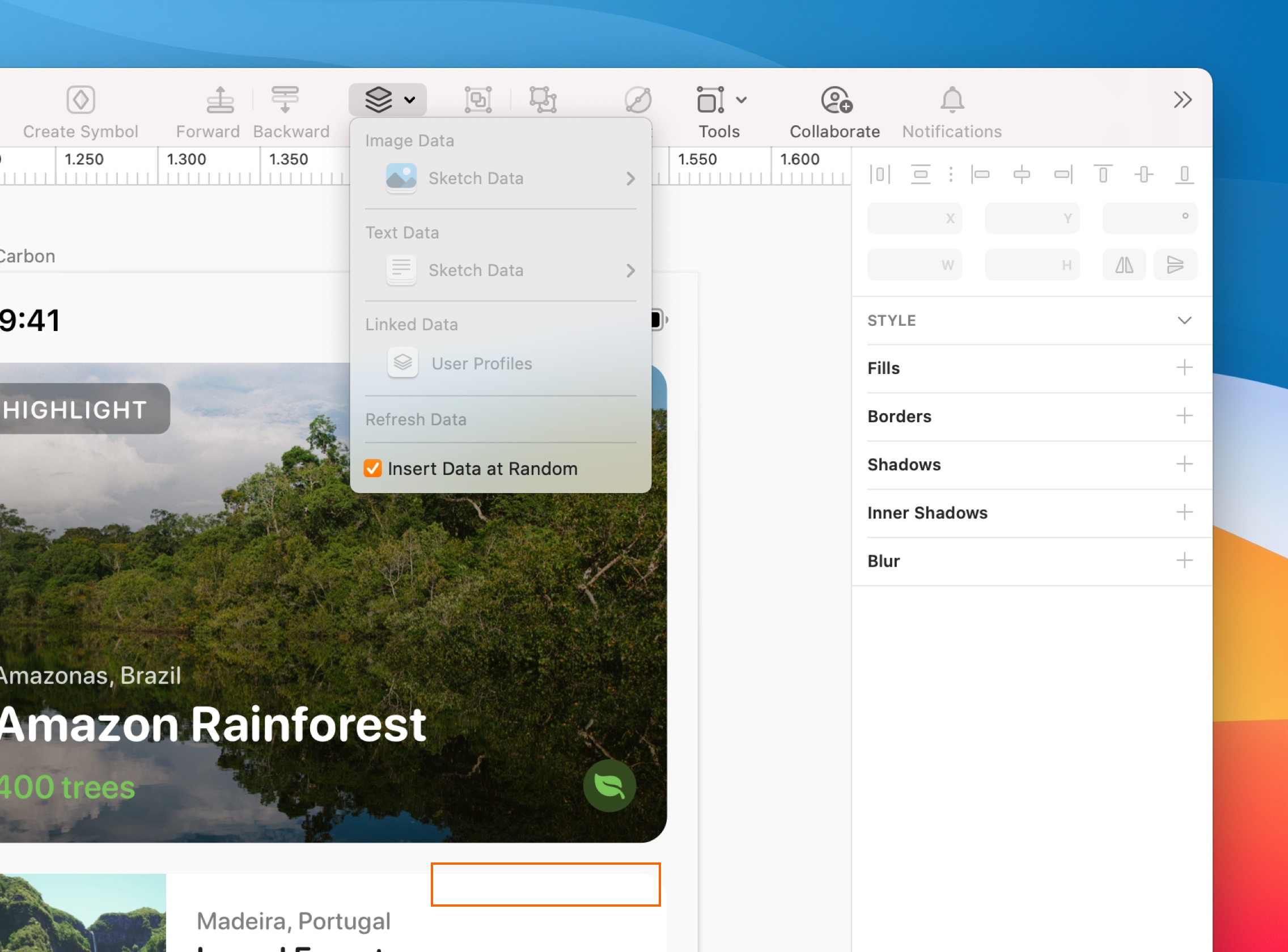 A picture showing the insert data at random checkbox.