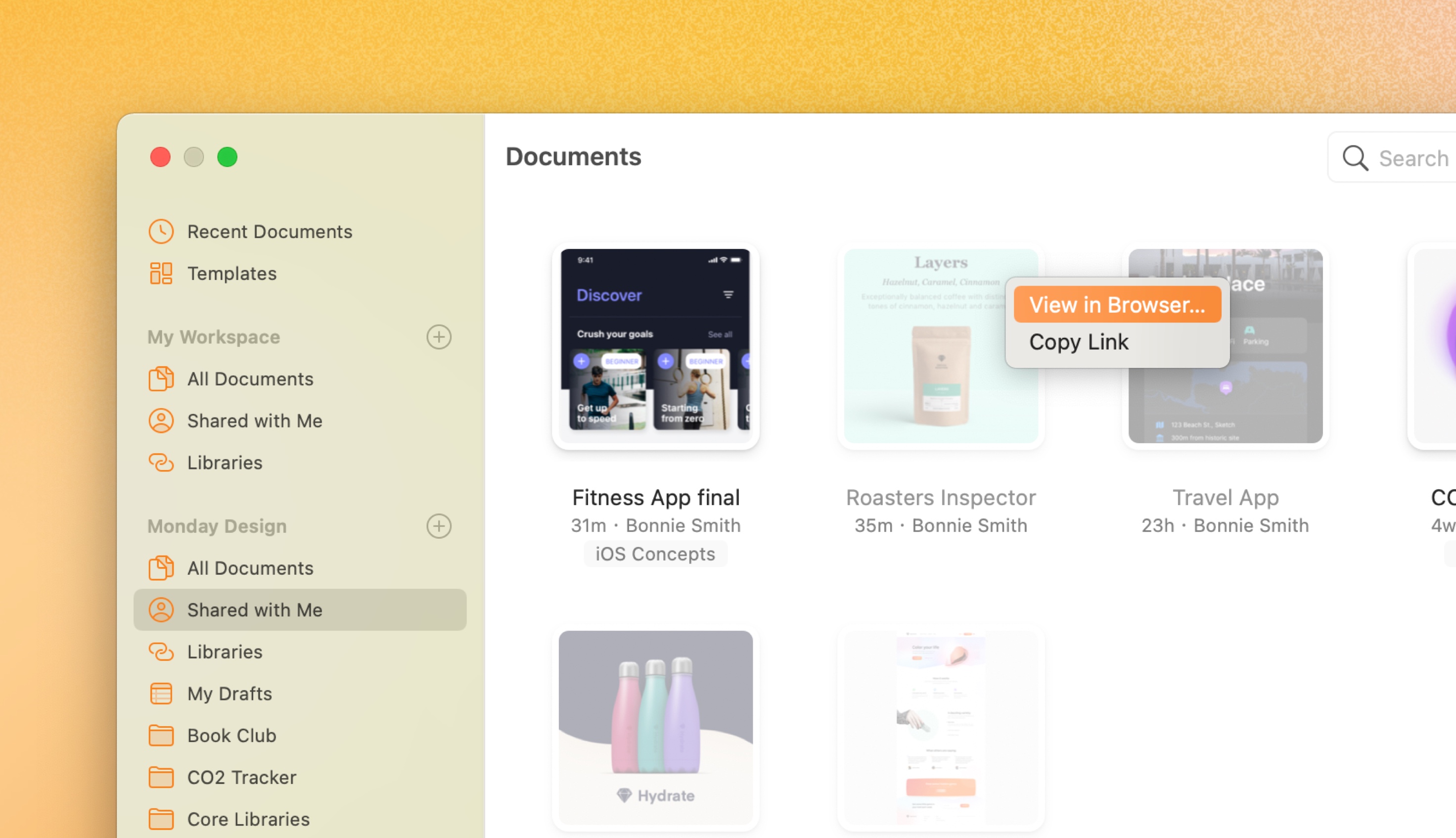 A movie showing the Shared with Me tab in the Mac app