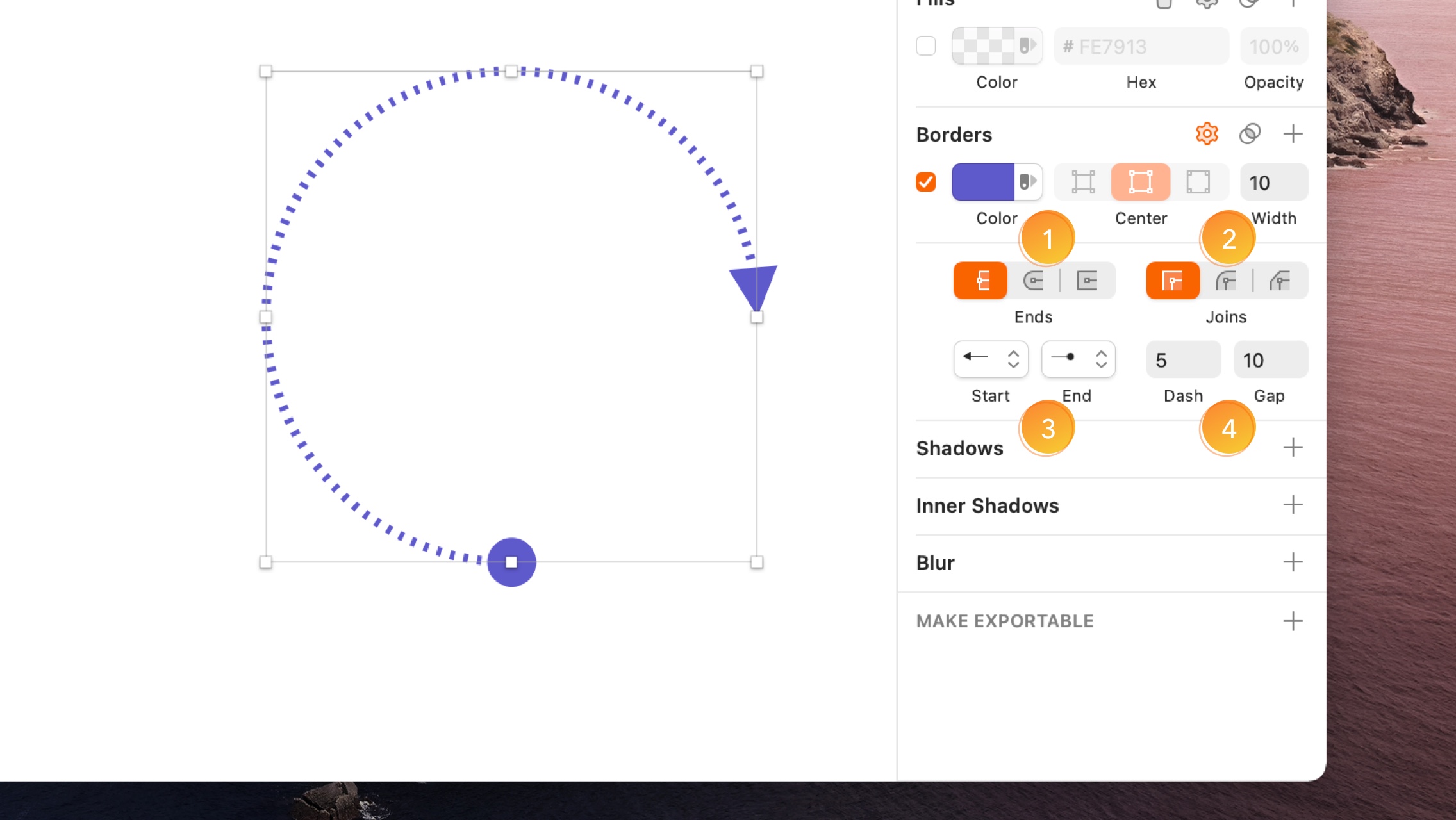 An annotated image showing the different border options